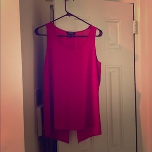 Sheer pink tank top with open slit in the back